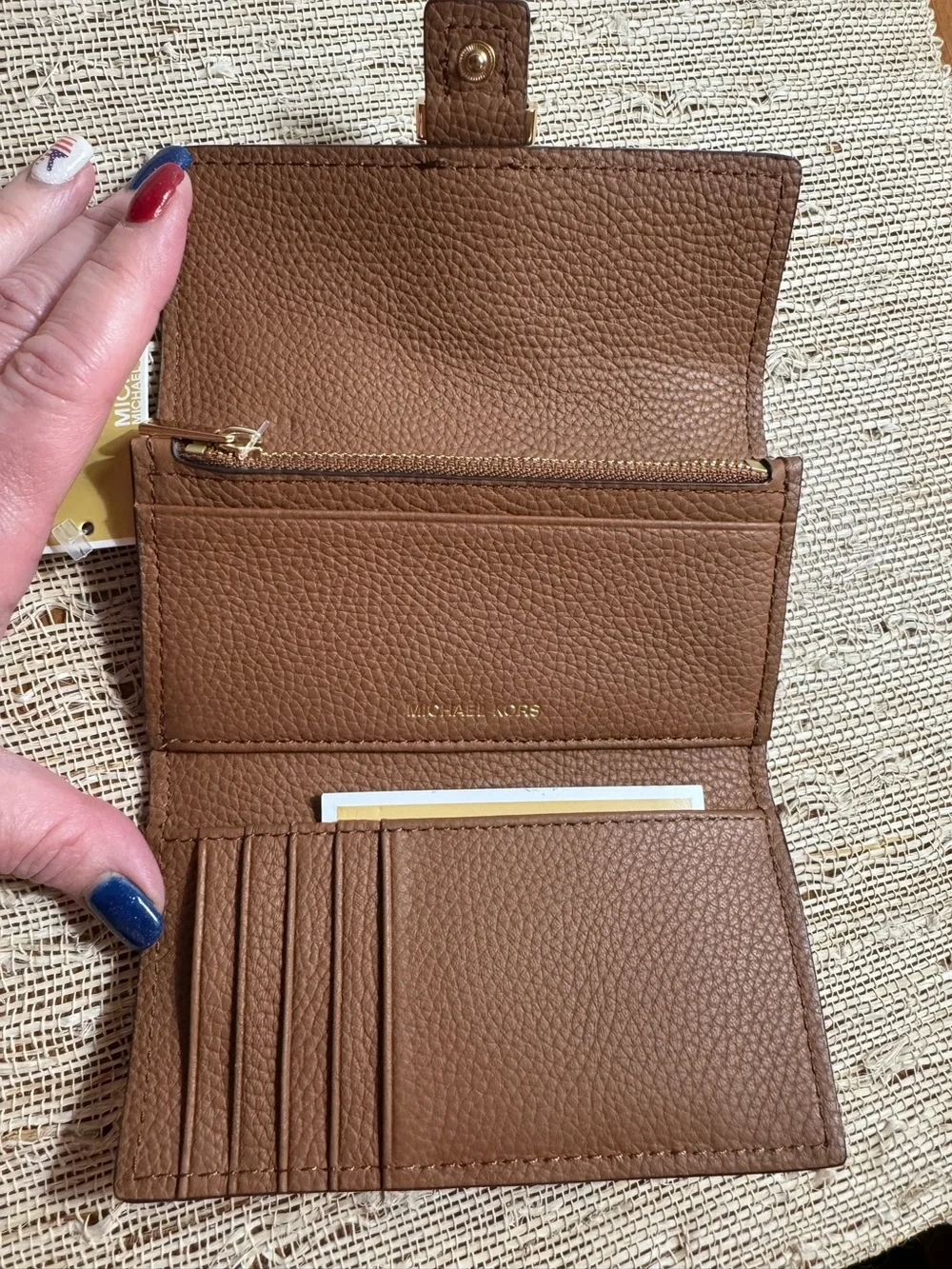 Michael Kors Nolita Flap Trifold Brown Leather Wallet NWT